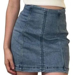 Free people Denim A-line Vertical Exposed Seam Detailing Mini Skirt - 2